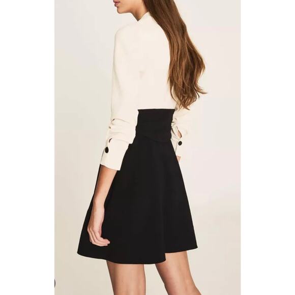 BA&SH Clelia Dress Ecru White Black Tuxedo Cocktail Mini Long Sleeve 8 Medium - Picture 2 of 13